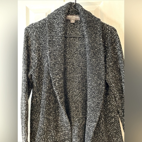 EDDIE Bauer Cardigan Size Large Black Chunky Knit Open Front Lounge - Picture 2 of 14